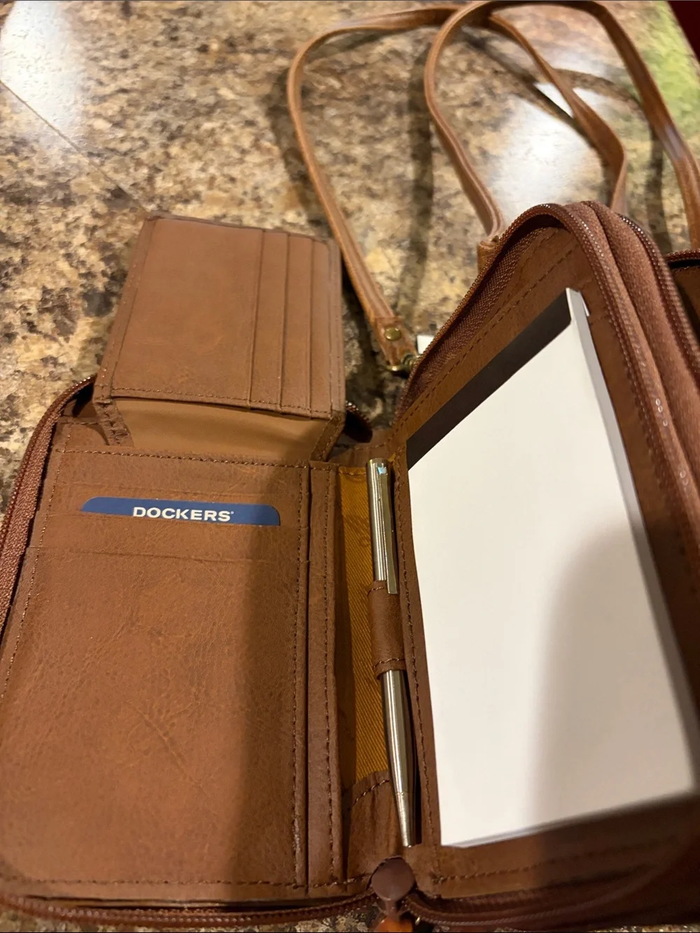 NWT Vintage 2002 Dockers Brown Leather Crossbody Wallet
